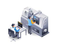 Automatic cnc machine operator, flat isometric 3d illustration vector