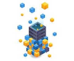 Blockchain server technology isometric illustration vector