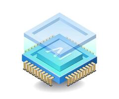 Artificial intelligence technology in chips concept, flat isometric 3d illustration vector