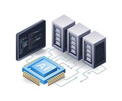 Artificial intelligence server computer technology concept, flat isometric 3d illustration vector