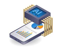 Artificial intelligence analyst smartphone, flat isometric 3d illustration vector