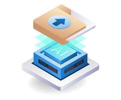 Artificial intelligence data management flat isometric 3d illustration vector