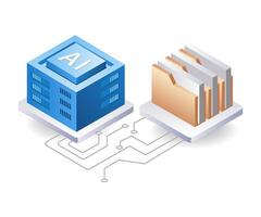 Artificial intelligence server data management, flat isometric 3d illustration vector