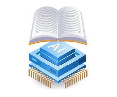 Artificial intelligence for educational applications, flat isometric 3d illustration vector