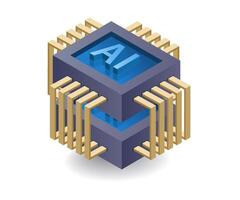 Artificial intelligence system chip, flat isometric 3d illustration vector