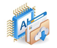 artificial inteligencia datos carpeta descargar plano isométrica 3d ilustración vector