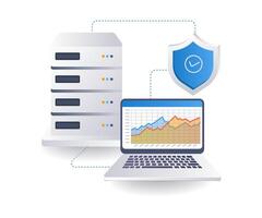 análisis de nube servidor seguridad concepto, plano isométrica 3d ilustración vector