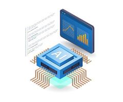 artificial inteligencia análisis programador administración plano isométrica 3d ilustración vector