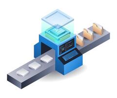 artificial inteligencia máquina Procesando datos concepto, plano isométrica 3d ilustración vector