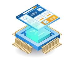 Artificial intelligence creates website application, flat isometric 3d illustration vector