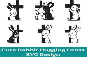 Cute Rabbit Hugging Cross vector