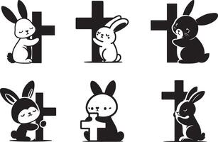 Cute Rabbit Hugging Cross vector