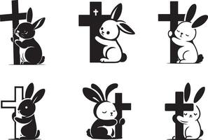 Cute Rabbit Hugging Cross vector