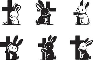 Cute Rabbit Hugging Cross vector