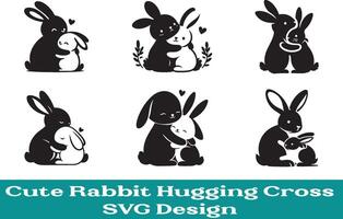 Cute Rabbit Hugging Cross vector