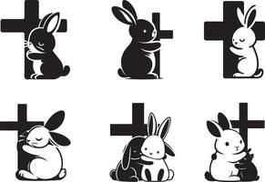 Cute Rabbit Hugging Cross vector