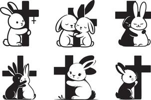 Cute Rabbit Hugging Cross vector