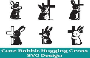 Cute Rabbit Hugging Cross vector