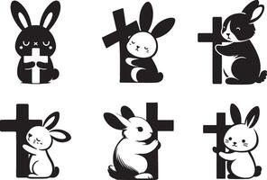 Cute Rabbit Hugging Cross vector