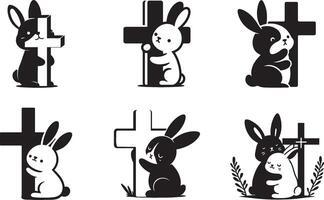 Cute Rabbit Hugging Cross vector