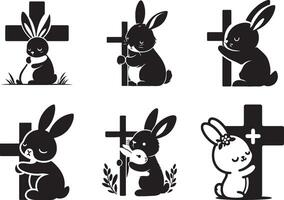 Cute Rabbit Hugging Cross vector