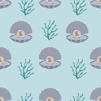 Seamless pattern with pearl shell. Colorful seamless pattern with sea shells. Trendy cartoon pattern of pearl shells for wrapping paper, wallpaper, stickers, notebook cover. vector