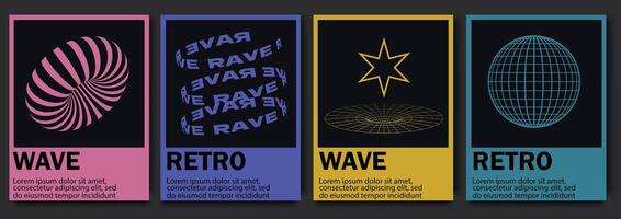 colección de suizo diseño carteles meta moderno gráfico elementos. resumen moderno cubre futurista obra de arte colección de futurista cyberpunk cubre para música, hackathon o Ciencias evento. vector