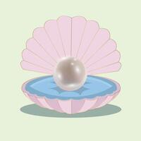 Shell with pearls. Cartoon pearl shell. Underwater pearls in shell, open scallop with luxury sphere, oysters clam seashell marine jewel shellfish sea elegant decoration vector