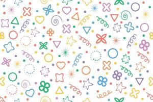 Cute colorful line doodle seamless pattern. Creative minimalist style art background for children or trendy design with basic shapes. Simple party confetti texture, childish scribble shape backdrop. vector