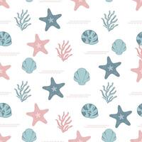 estrella de mar verano sin costura modelo. vistoso sin costura modelo con mar conchas de moda dibujos animados modelo de conchas marinas para envase papel, fondo de pantalla, pegatinas, cuaderno cubrir. vector