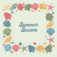 Summer banner template . Summer modern backgrounds with hand draw colorful seashells, starfish. Beautiful summer holidays posters. Vector templates for cards, invitation, social media post.