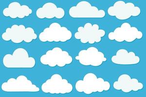 Cartoon cloud set. Clouds isolated on blue sky panorama vector collection. Cloudscape in blue sky. Many white clouds for design