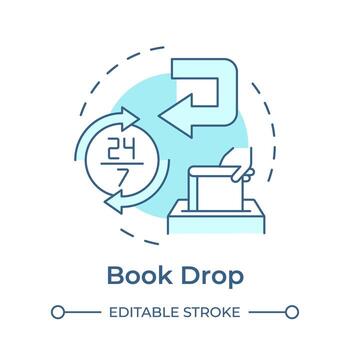 libro soltar suave azul concepto icono. biblioteca materiales devolver. cliente Servicio eficiencia. redondo forma línea ilustración. resumen idea. gráfico diseño. fácil a utilizar en infografía, Blog enviar vector