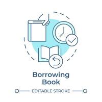 Book borrowing soft blue concept icon. Lending services, resource sharing. Reading culture. Round shape line illustration. Abstract idea. Graphic design. Easy to use in infographic, blog post vector