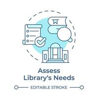 Assess library needs soft blue concept icon. Book maintenance, service improvement. Round shape line illustration. Abstract idea. Graphic design. Easy to use in infographic, blog post vector