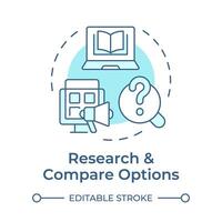 Research and compare options soft blue concept icon. Library management systems. Round shape line illustration. Abstract idea. Graphic design. Easy to use in infographic, blog post vector