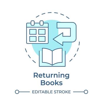 Book returning soft blue concept icon. Library materials return, circulation. User service. Round shape line illustration. Abstract idea. Graphic design. Easy to use in infographic, blog post vector
