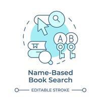 Name-based book search soft blue concept icon. Accessing literature, search bar. Round shape line illustration. Abstract idea. Graphic design. Easy to use in infographic, blog post vector