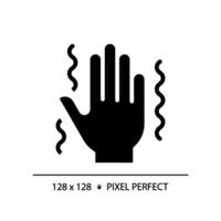 Parkinsons disease black glyph icon. Central nervous system disorder. Hand tremor. Synapses illness, special needs. Silhouette symbol on white space. Solid pictogram. Vector isolated illustration