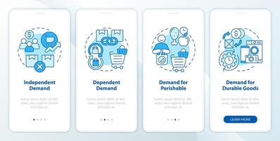 Demands analytics blue onboarding mobile app screen. Demands type walkthrough 4 steps editable graphic instructions with linear concepts. UI, UX, GUI template vector