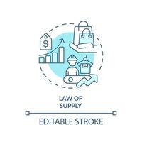 Law of supply soft blue concept icon. Demand creates supply. Higher price leads to higher quantity. Round shape line illustration. Abstract idea. Graphic design. Easy to use in brochure marketing vector