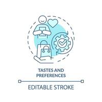 Tastes and preferences soft blue concept icon. Consumer behavior, analysis expectations. Round shape line illustration. Abstract idea. Graphic design. Easy to use in brochure marketing vector