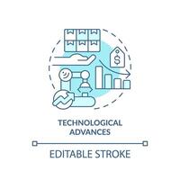 tecnológico avances suave azul concepto icono. mejorar tecnología y incrementar producción eficiencia. redondo forma línea ilustración. resumen idea. gráfico diseño. fácil a utilizar en folleto márketing vector