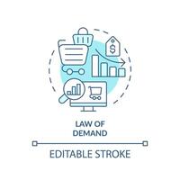 Law of demand soft blue concept icon. Relationship between price and quantity demanded. Microeconomic. Round shape line illustration. Abstract idea. Graphic design. Easy to use in brochure marketing vector