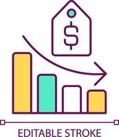 Supply curve RGB color icon. Graph of relationship between product price and quantity. Price tag. Isolated vector illustration. Simple filled line drawing. Editable stroke