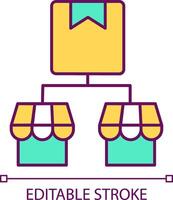 Composite supply RGB color icon. Goods distribution system. Supply for several markets. Isolated vector illustration. Simple filled line drawing. Editable stroke