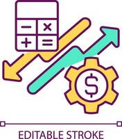 calculador suministro y demanda rgb color icono. productos costo. gastos relacionado a producción y entrega de bienes. aislado vector ilustración. sencillo lleno línea dibujo. editable carrera