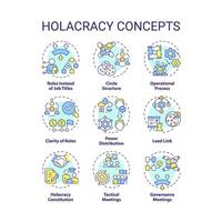 Holacracy structure multi color concept icons. Power distribution. Operational process. Governance meetings. Icon pack. Vector images. Round shape illustrations for promotional material. Abstract idea