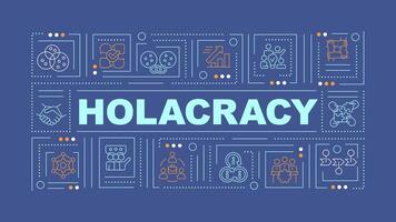 Self management purple text concept. Holacracy structure. Typography banner. Flat design. Vector illustration with title text, editable line icons. Ready to use
