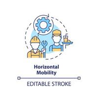 Horizontal mobility multi color concept icon. Changing occupation. Same social level. Working class. Career change. Round shape line illustration. Abstract idea. Graphic design. Easy to use vector